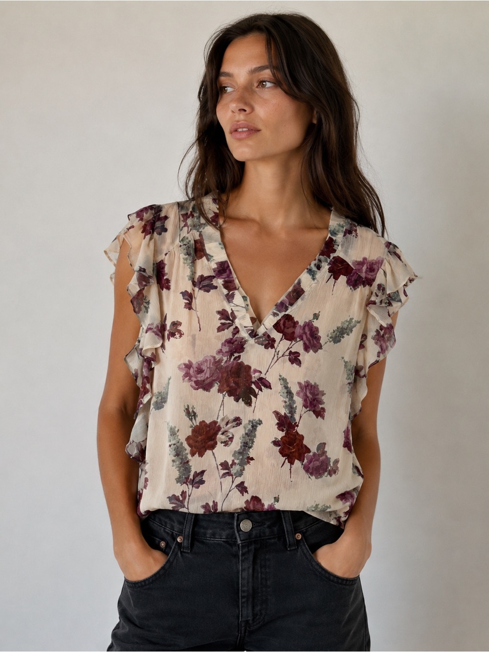 PAIGE 100% Silk Floral Ruffle Blouse XS